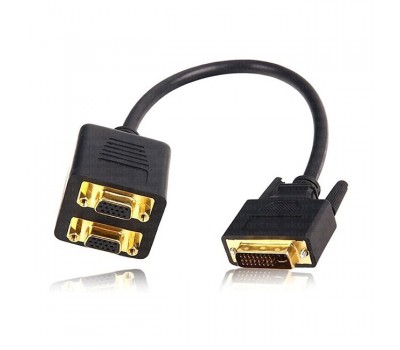 Сплиттер VGA splitter 2 port Cable in DVI (24+5) High Quality (черный, толстый)