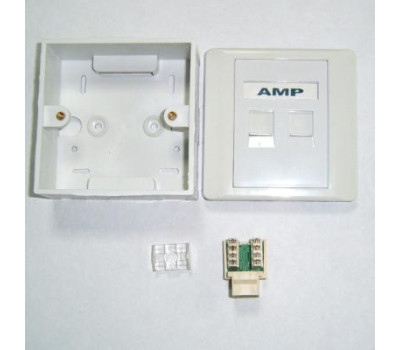 AMP Розетка (комплект!) Настенно-Внутренняя 2-портовая RJ-45 (Вставка*2, Коробка, лицевая панель)