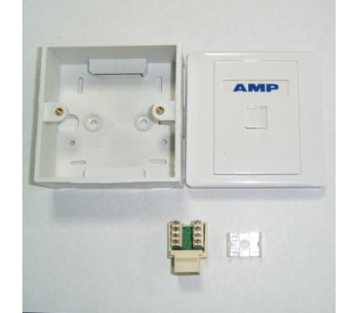 AMP Розетка (комплект!) Настенно-Внутренняя 1-портовая RJ-45 (Вставка, Коробка, лицевая панель)