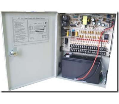 Блок питания металл Ящик, 100-240V, Output:DC 12V 20A (+ battery 7Ah), 207x270x85, 18 каналов