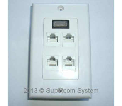 Розетка HDMI 1port+RJ-45x4port (лицевая часть) + вставка HDMI F/F+RJ-45x4port 115x70mm HD04-B Розетка HDMI 1port+RJ-45x4port (лицевая часть) + вставка HDMI F/F+RJ-45x4port 115x70mm HD04-B