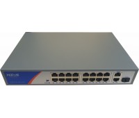 Сетевой коммутатор PoE Switch 100/1000Mbps 16PoEt+2GE+1G SFP, IEEE802.3af/at, 200W, 4-6Kv Surge