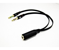 Audio Кабель аудио Jack 3,5 mm (мама/4pin) / 2хJack 3,5 mm (папа/стерео и Микрофон) 20см
