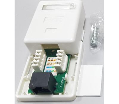 Розетка сетевая в сборе настенная 1 порт, RJ-45 CAT.6 UTP (LAN) 61x49x25,3mm DataLink